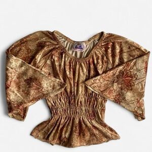 Vintage Y2K girls velvet floral bell sleeve top